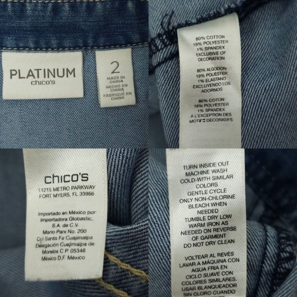 Chicos Platinum Denim Western Jacket Womens 2 US L/12 Rhinestones Long Sleeve - Picture 7 of 16